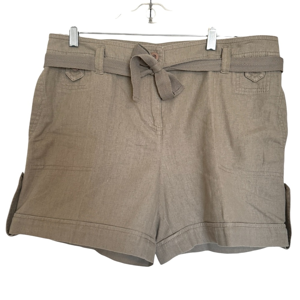 AB Studio Khaki Linen Shorts w/Belt